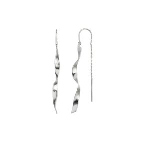 Stine A - Long Twisted Hammered Earring With Chain Silver