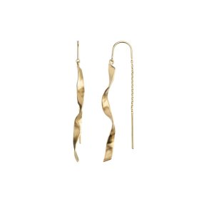 Stine A - Long Twisted Hammered Earring With Chain Gold