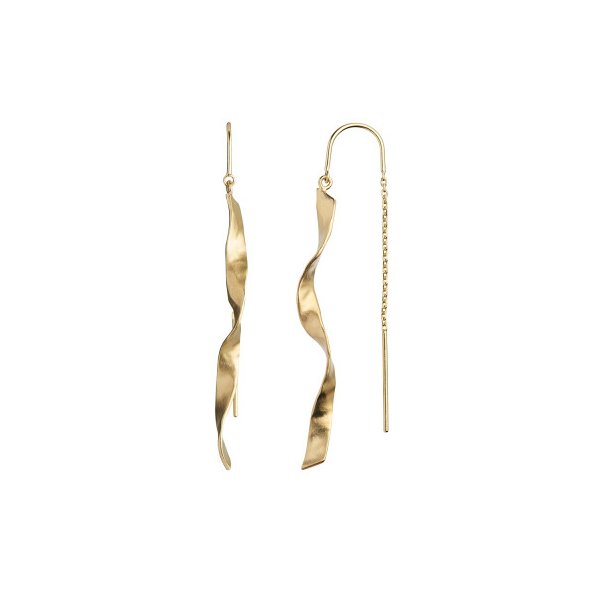 Stine A - Long Twisted Hammered Earring With Chain Gold