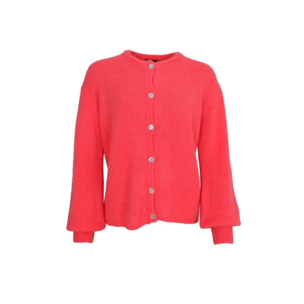 Black Colour - Bella Knit Cardigan - Coral Red