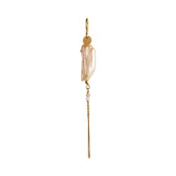 Stine A - Long Baroque Pearl With Chain Earring Peach Sorbet Gold