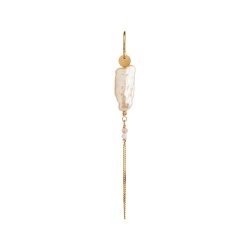 Stine A - Long Baroque Pearl With Chain Earring Peach Sorbet Gold