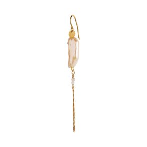 Stine A - Long Baroque Pearl With Chain Earring Peach Sorbet Gold