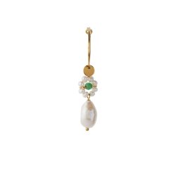 Stine A - Heavenly Flower Pearl Hoop With Green Stone &amp; Pearl
