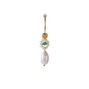 Stine A - Heavenly Flower Pearl Hoop With Green Stone & Pearl