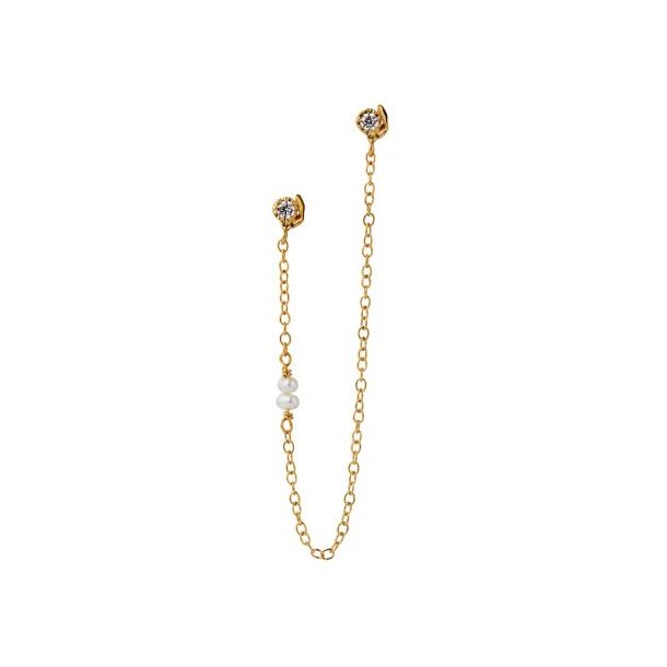 Stine A - Twin Flow Earring With Stones - Chain &amp; Pearls 