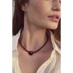 Maanesten - Maroon Heart Halsk�de, Forgyldt