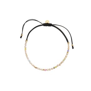 Stine A - Confetti Pearl Bracelet With Beige And Pastel Mix With Black Ribbon