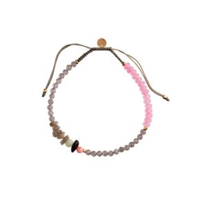 Stine A - Harmony Bracelet with Calm Grey & Pink Gemstone and Khakigrey Ribbon