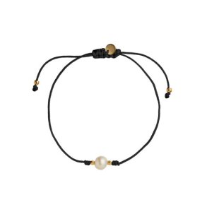 Stine A - Big Pearl Berrie Bracelet - Black Ribbon