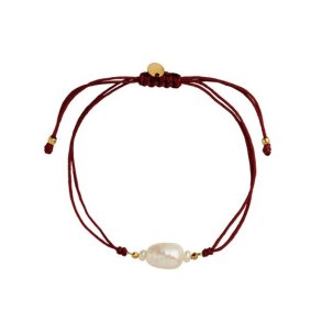 Stine A - Baroque Pearl Berrie Bracelet - Bordeaux Ribbon