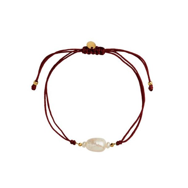 Stine A - Baroque Pearl Berrie Bracelet - Bordeaux Ribbon