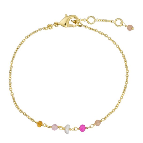 Pure By Nat - Armbnd med natursten og perler, Pink