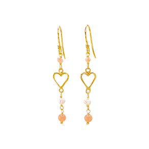 Susanne Friis Bj�rner - Hjerte �reringe med perler og peach m�nesten, Forgyldt