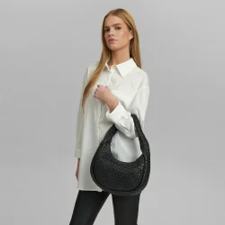 Depeche - Elegant Flettet Skuldertaske, Sort