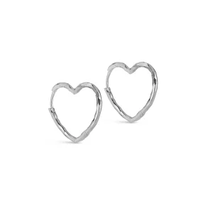Enamel - Organic Heart Medium Hoops, Slv