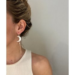 Jane Knig - Half Moon Earrings With Pearl Chain