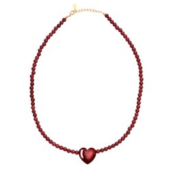 Maanesten - Maroon Heart Halsk�de, Forgyldt
