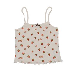 Maanesten - Fei Pointelle Top, Strawberry Garden White