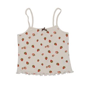 Maanesten - Fei Pointelle Top, Strawberry Garden White