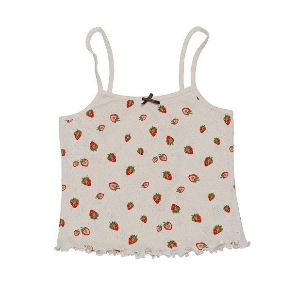 Maanesten - Fei Pointelle Top, Strawberry Garden White
