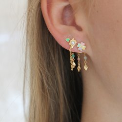 Stine A - Love Heart Clover Enamel Earring, Pink Fuschia