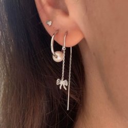 Stine A - Petit Bow Double Chain Earring - Silver