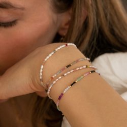 Stine A - Confetti Pearl Bracelet With Pink Pastel Mix With Soft Pink Ribbon